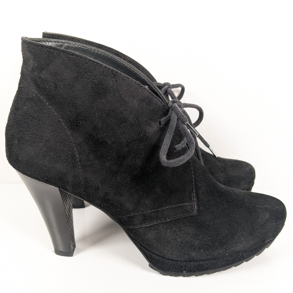 Paul Green suede lace-up Heeled ankle booties Almond Toe Chunky Punk Goth 5.5 US